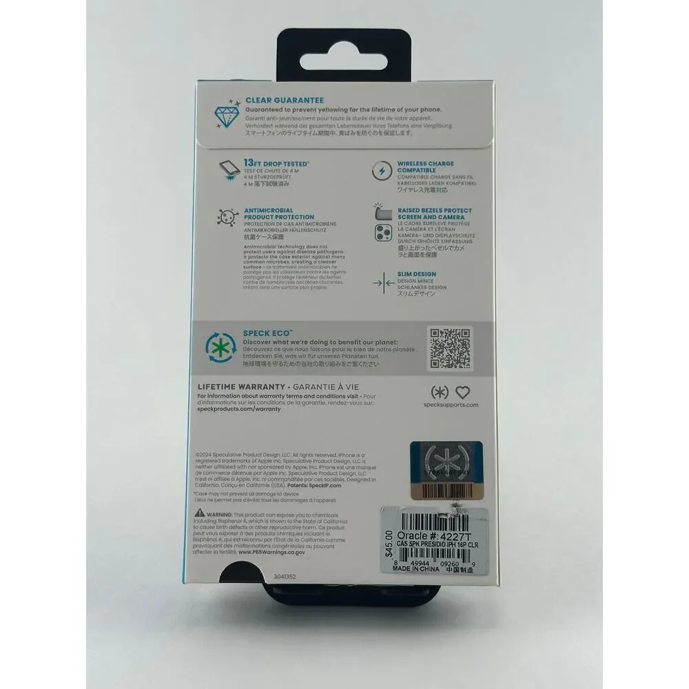 Speck Presidio Perfect-Clear iPhone 16 Pro Case NWT